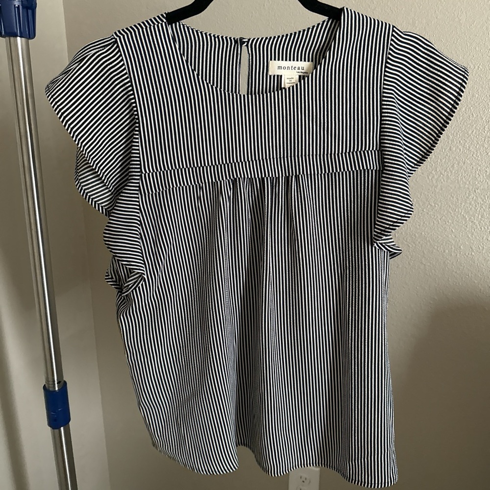 Monteau Black and White Striped Blouse